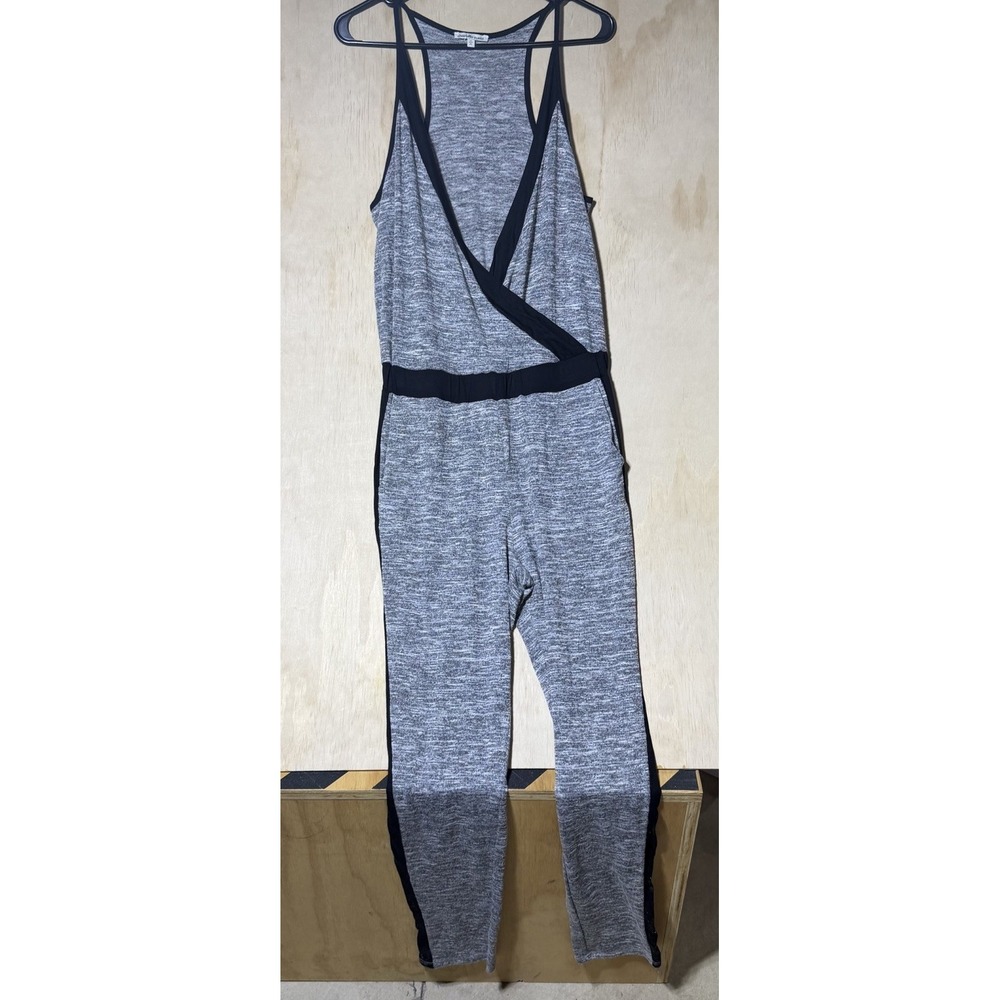 Charlotte Russe Womens M Gray Black Sleeveless Jumpsuit Wrap Front Tapered